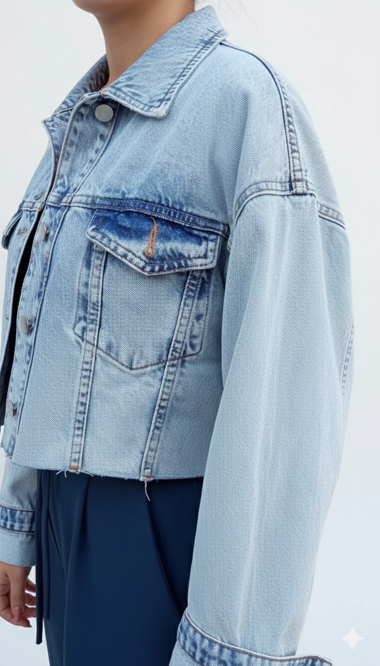 Buz Mavi Kısa Kot Ceket (Crop Jean Ceket)