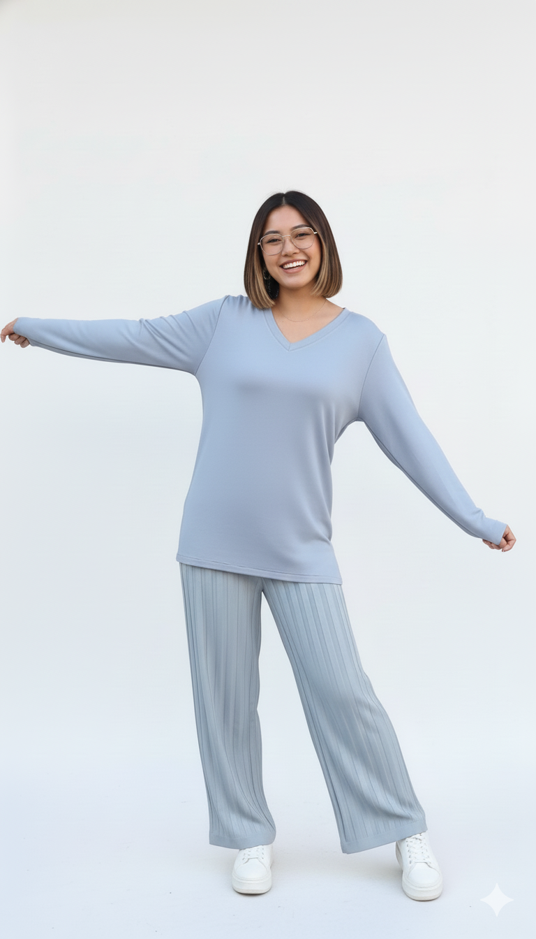 oysho kumaş V yaka gri bluz  